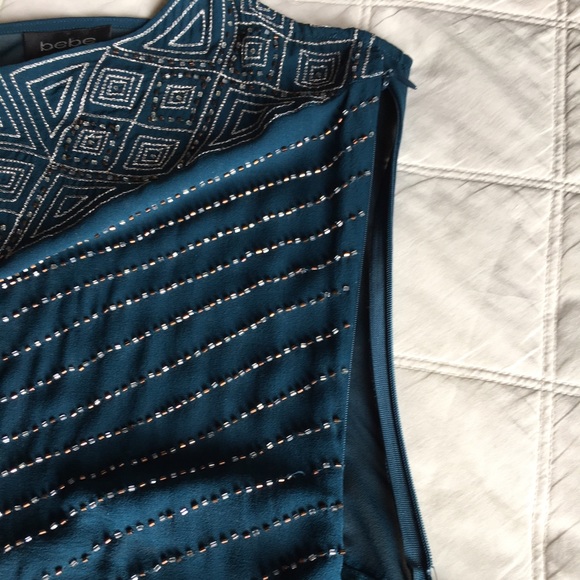 ❌🥂SOLD🥂❌Bebe Blue Silk Beaded Side-Zip Cami - Picture 7 of 8