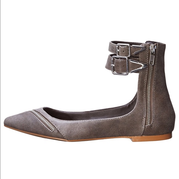 Charcoal Distressed Buckle Zipper Pointy Flats - Picture 3 of 5