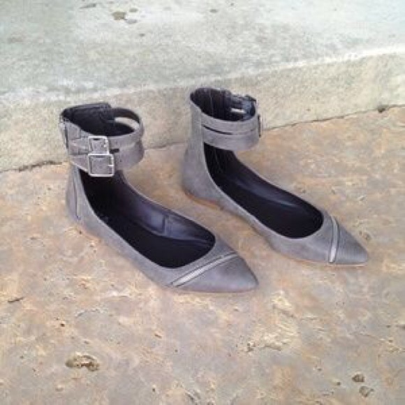 Charcoal Distressed Buckle Zipper Pointy Flats - Picture 2 of 5