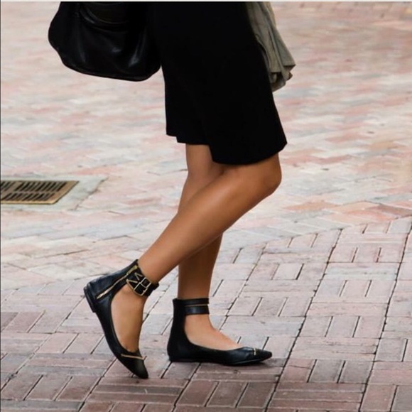 Charcoal Distressed Buckle Zipper Pointy Flats - Picture 4 of 5