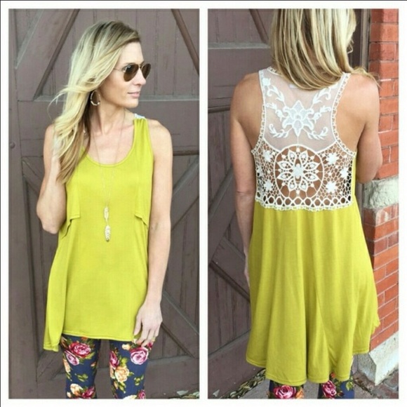 Chartreuse Lace Back Tunic - Picture 6 of 6