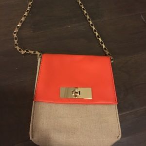 Kate Spade Neon Orange and Linen Crossbody Bag