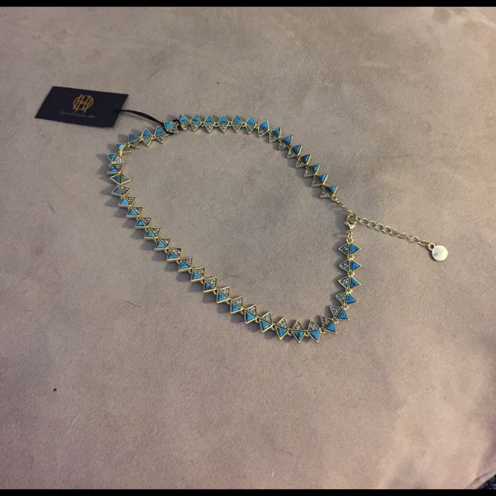 Gold and blue house of Harlow necklace