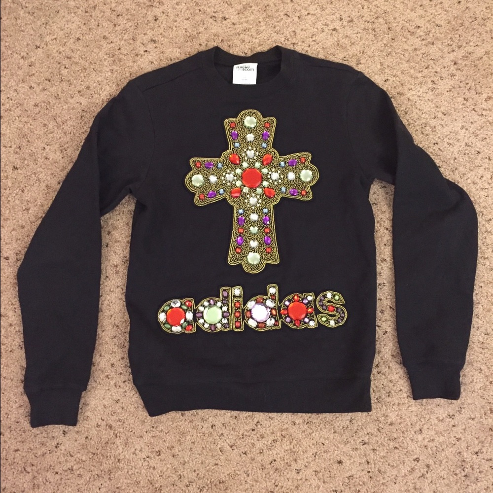 Jeremy Scott Adidas beaded cross sweater crewneck