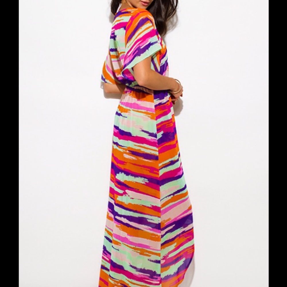Pink Purple Abstract Print Kimono Maxi Dress 💋 - Picture 4 of 8