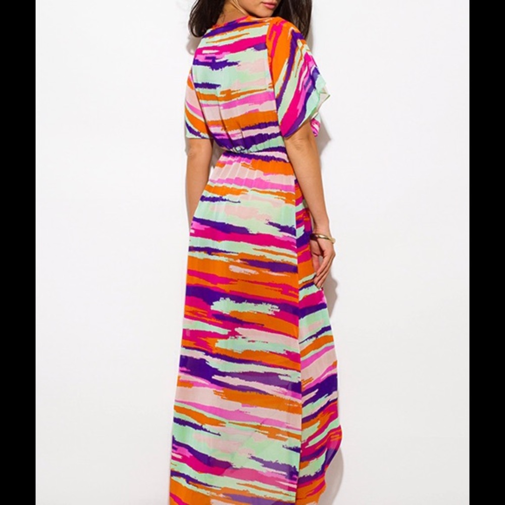 Pink Purple Abstract Print Kimono Maxi Dress 💋 - Picture 5 of 8