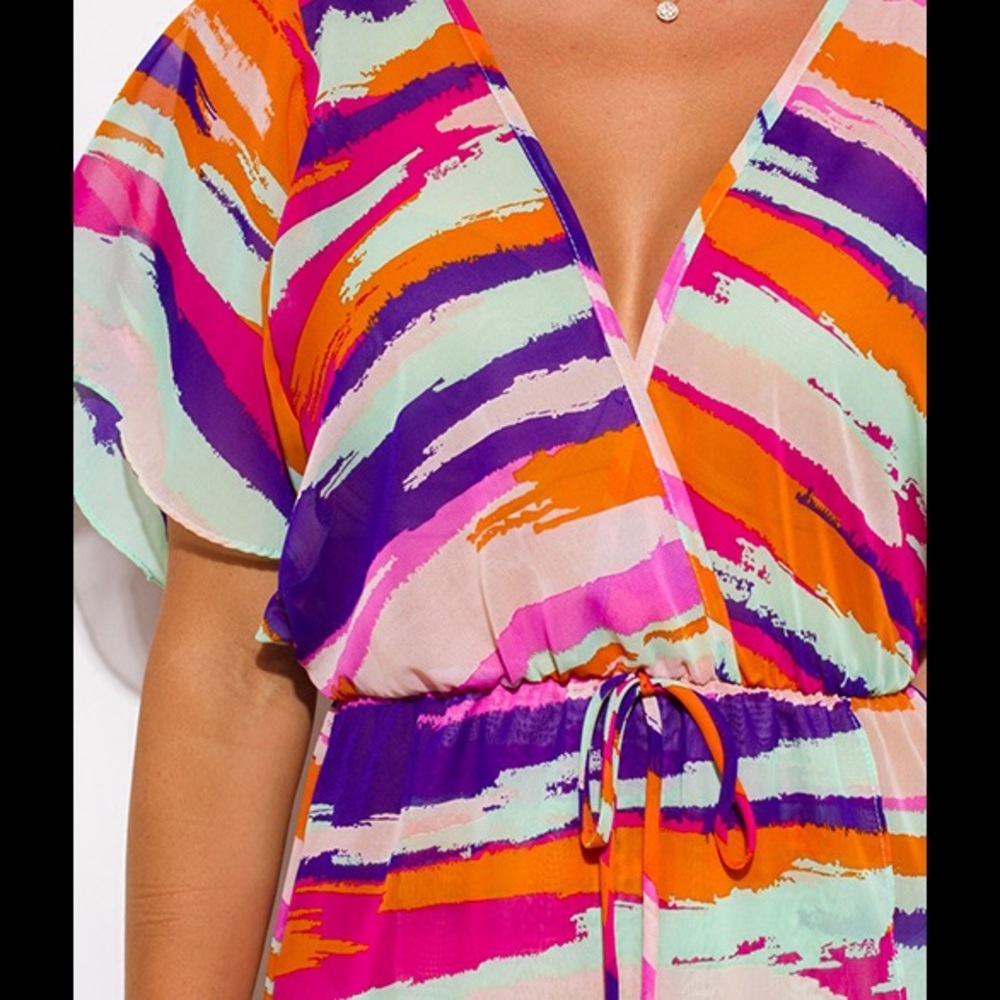 Pink Purple Abstract Print Kimono Maxi Dress 💋 - Picture 6 of 8