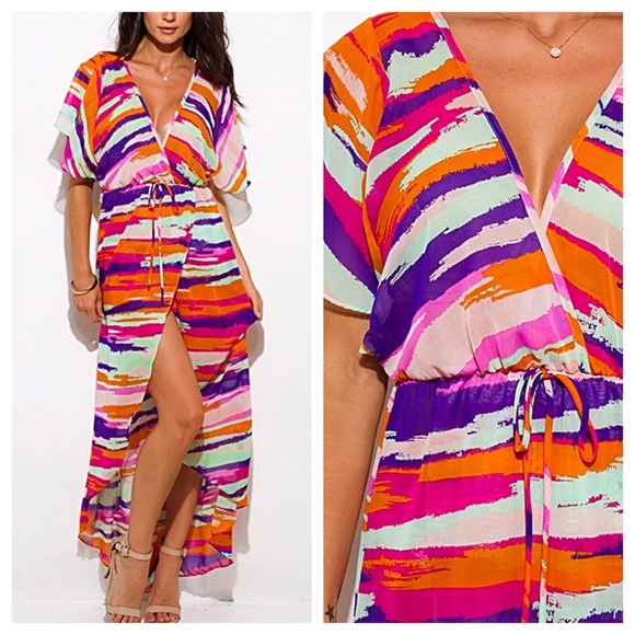 Dresses & Skirts - Pink Purple Abstract Print Kimono Maxi Dress 💋