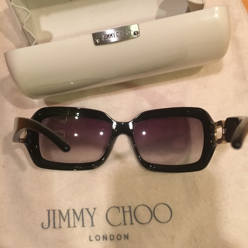 NWOT Jimmy Choo Logo Black W Gold Sunglasses WCase - Picture 3 of 8