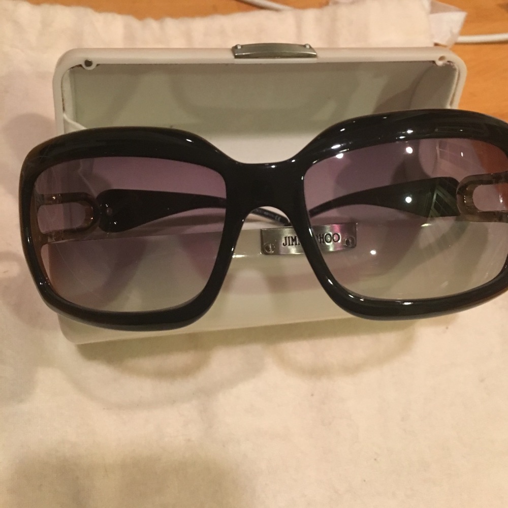 NWOT Jimmy Choo Logo Black W Gold Sunglasses WCase - Picture 6 of 8