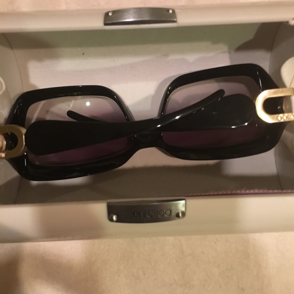NWOT Jimmy Choo Logo Black W Gold Sunglasses WCase - Picture 7 of 8