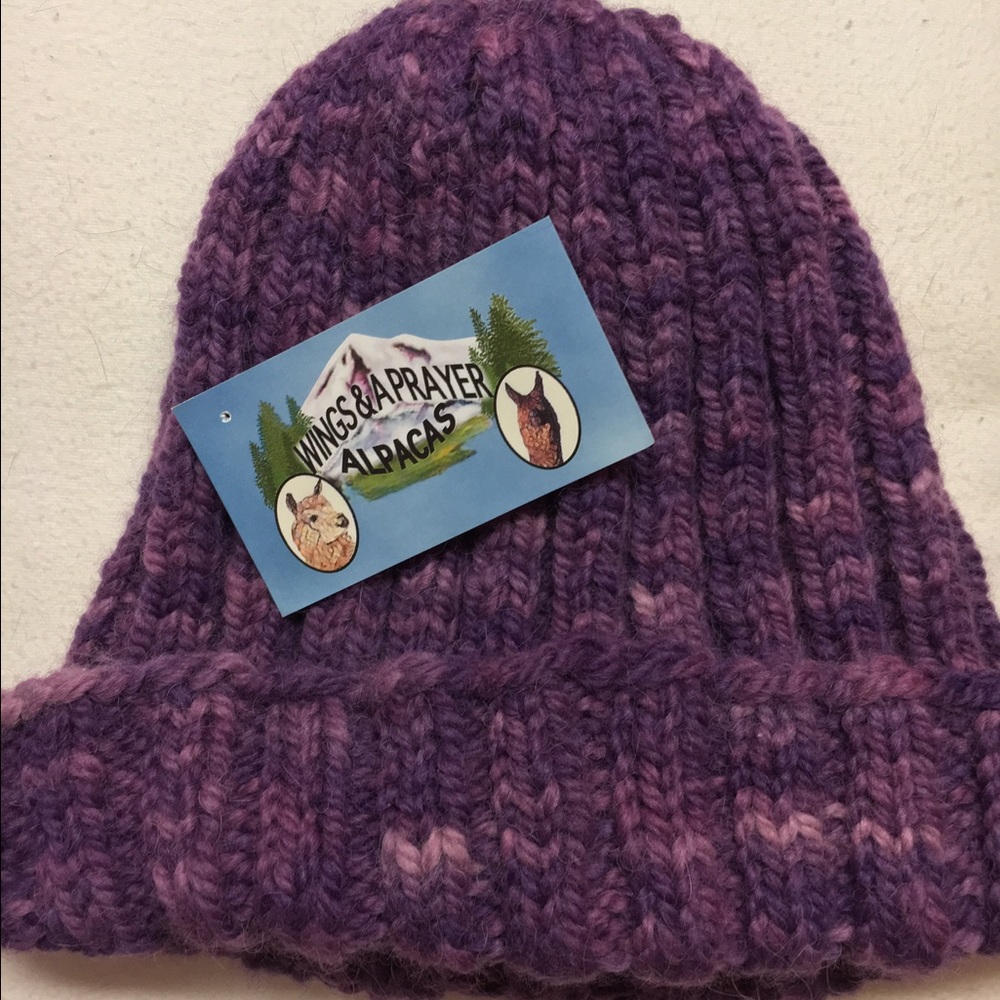 Hand knitted beanie hat made from 100% Alpaca