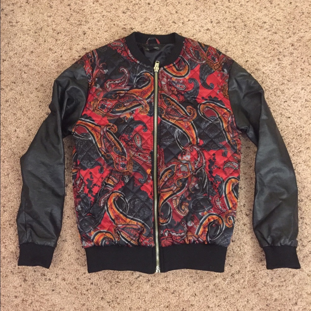Topshop size US4 paisley leather bomber jacket