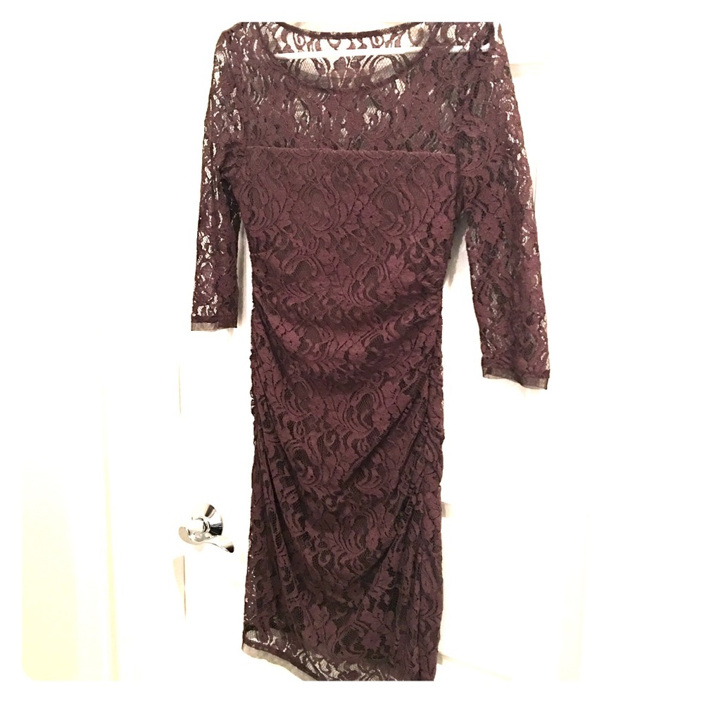 Max and Cleo 3/4 sleeve brown lace dress