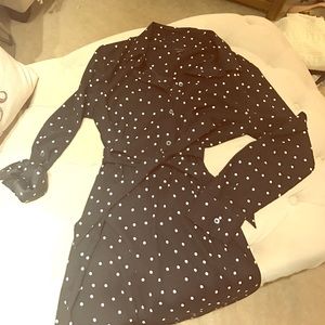 Ann Taylor Black White Polka Dot Shirt Dress S
