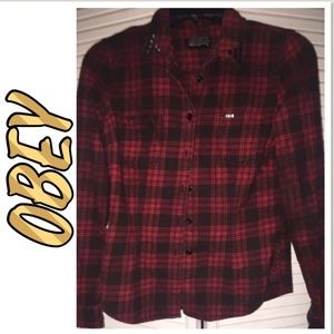 Obey Black and Red Flannel