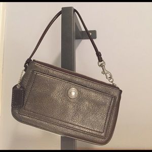 Coach leather wristlet bronze/silver metallic