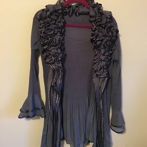 Ruffled Vintage Boho Cardigan + Top set