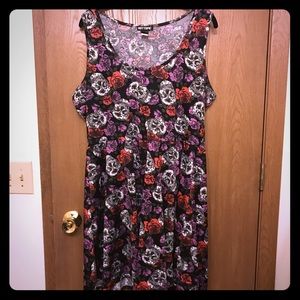 Skull & Roses Print Skater Dress