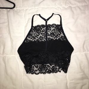 Black Lace Cropped Halter