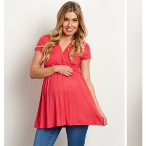 Pink blush coral draped front maternity/nursing