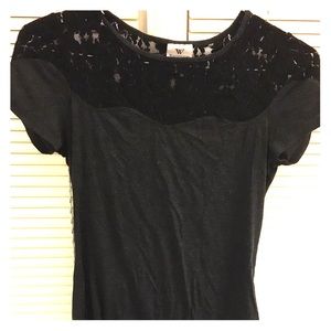 Charcoal grey tee with lace neckline