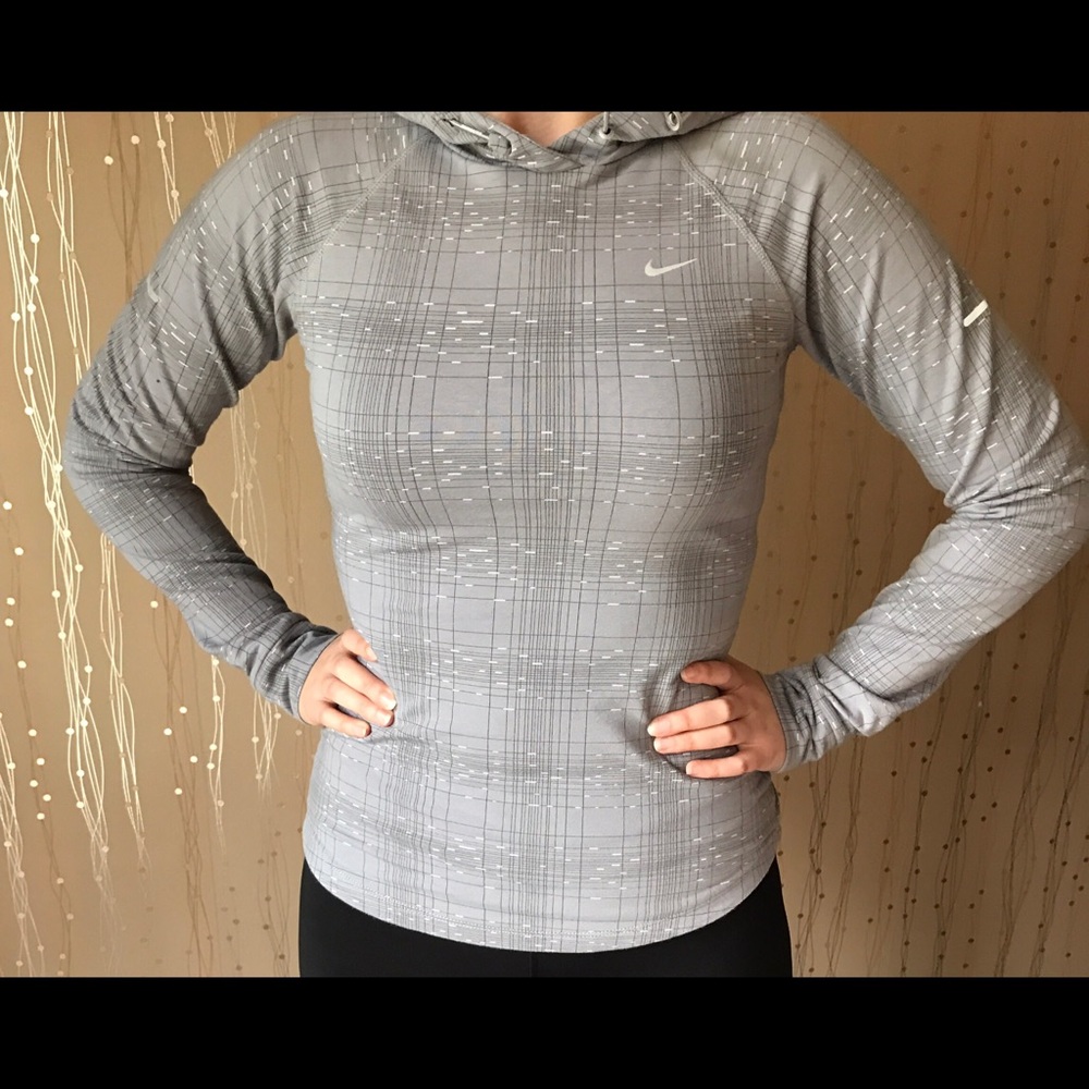 Nike Gray Printed Running Hooded Long Sleeve