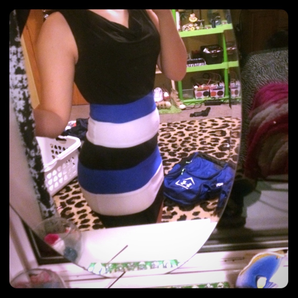 Black white and blue strap dress