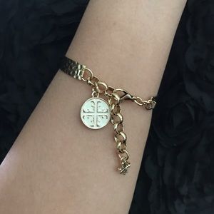 Gold with White Circle Accent and Chain Bracelet