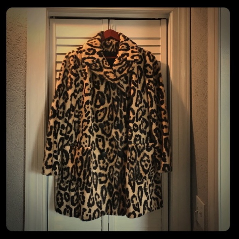 Vintage retro Leopard Fur Swing Coat Jacket M-L