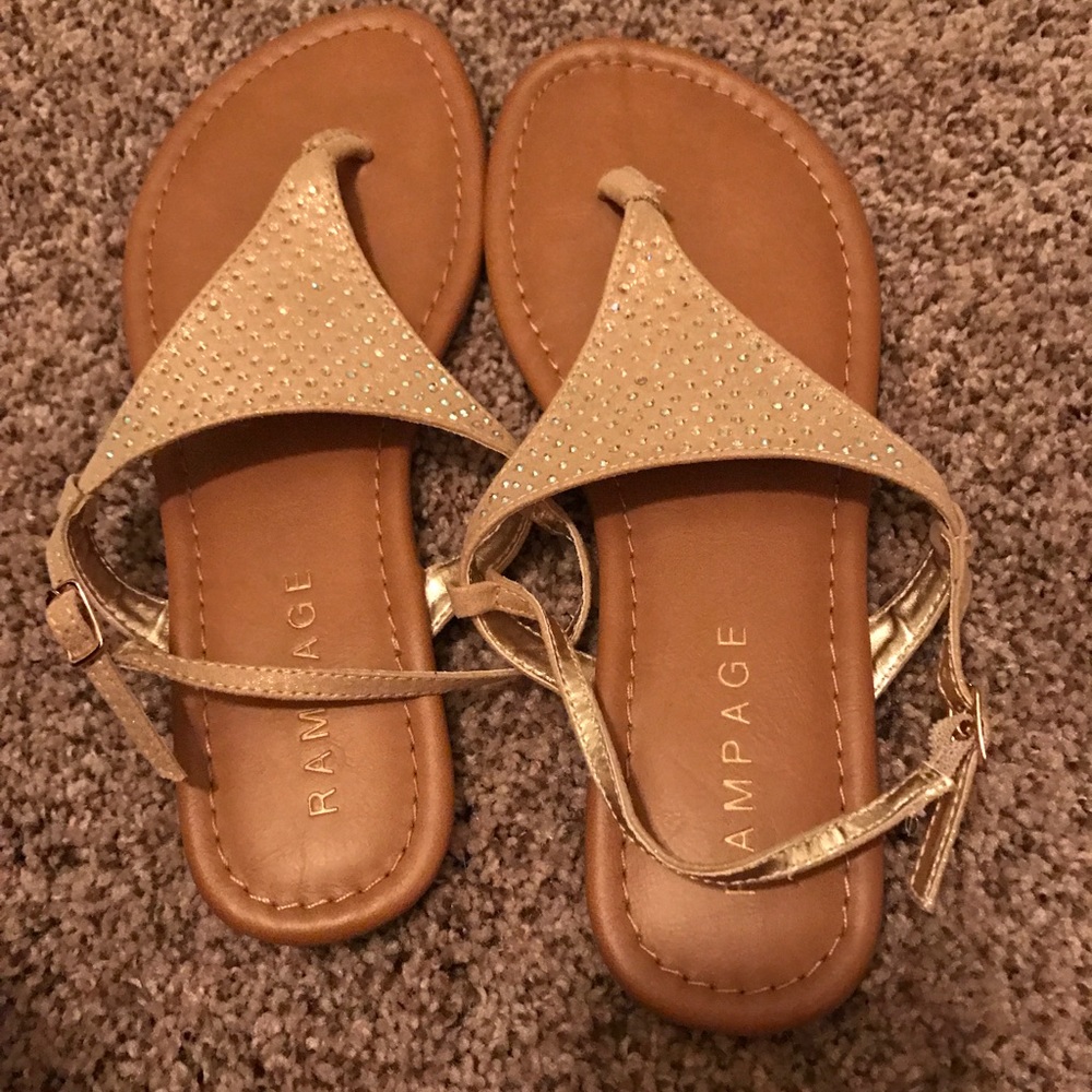 Gold sparkle flat sandals!