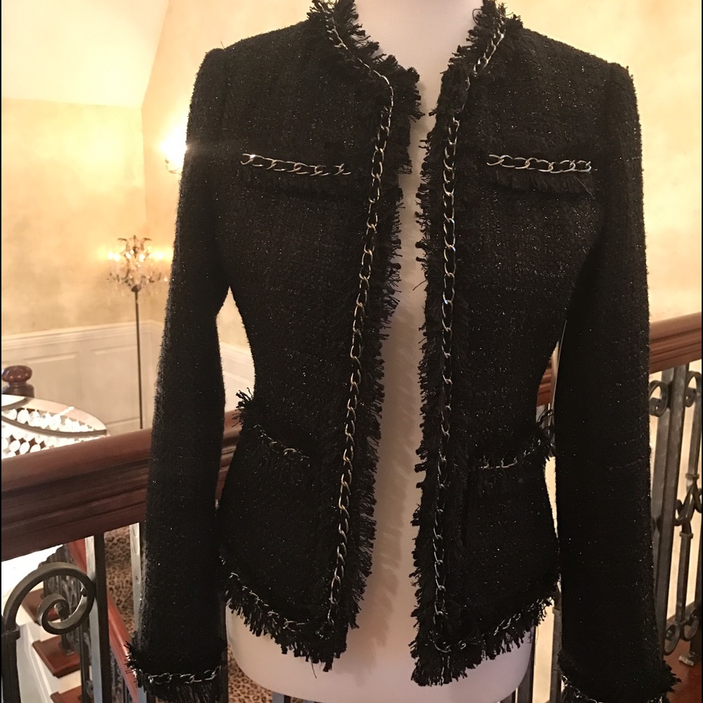 Boston Proper Black Parisian Tweed Jacket.