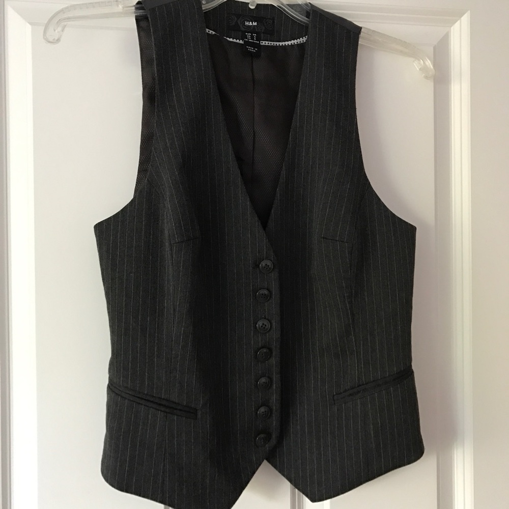 H&M Pinstripe Vest Dark Gray Fully Lined size 6