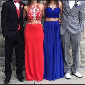 Blue Two Piece Prom Dress