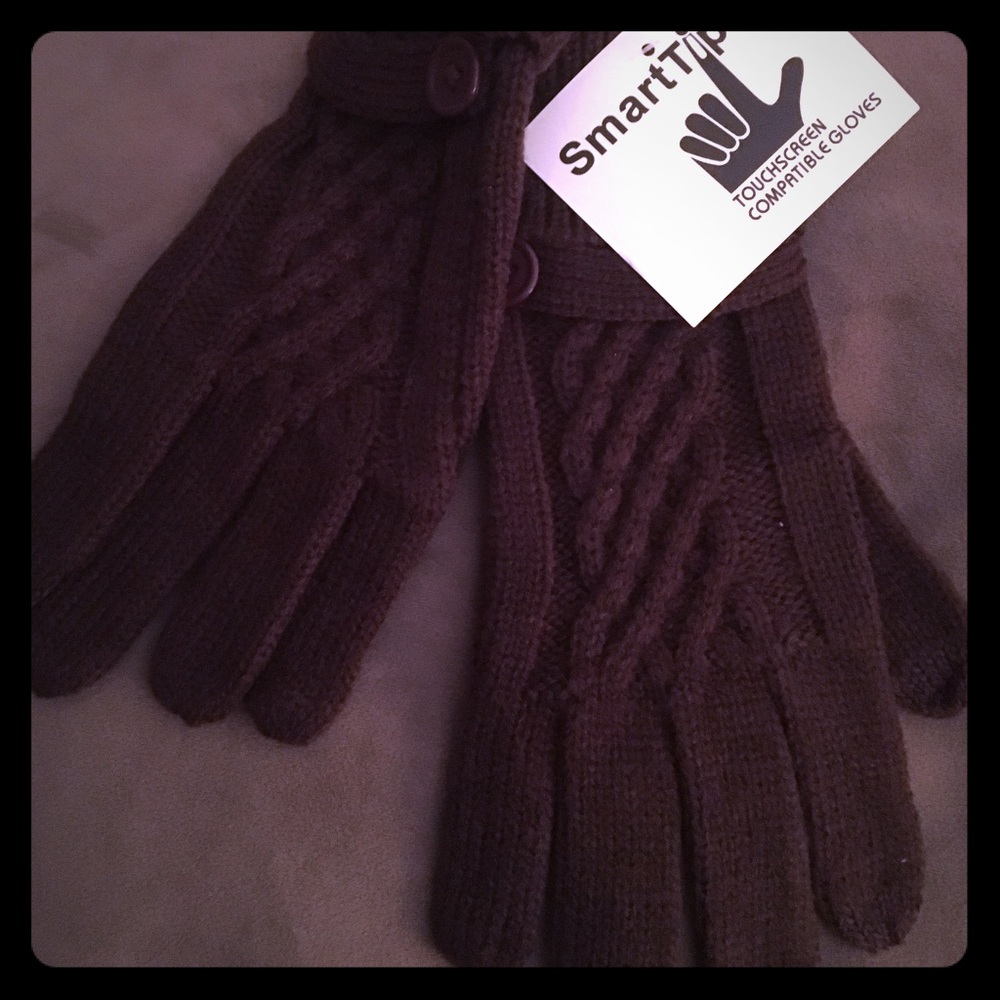Brown Knit Smart Gloves