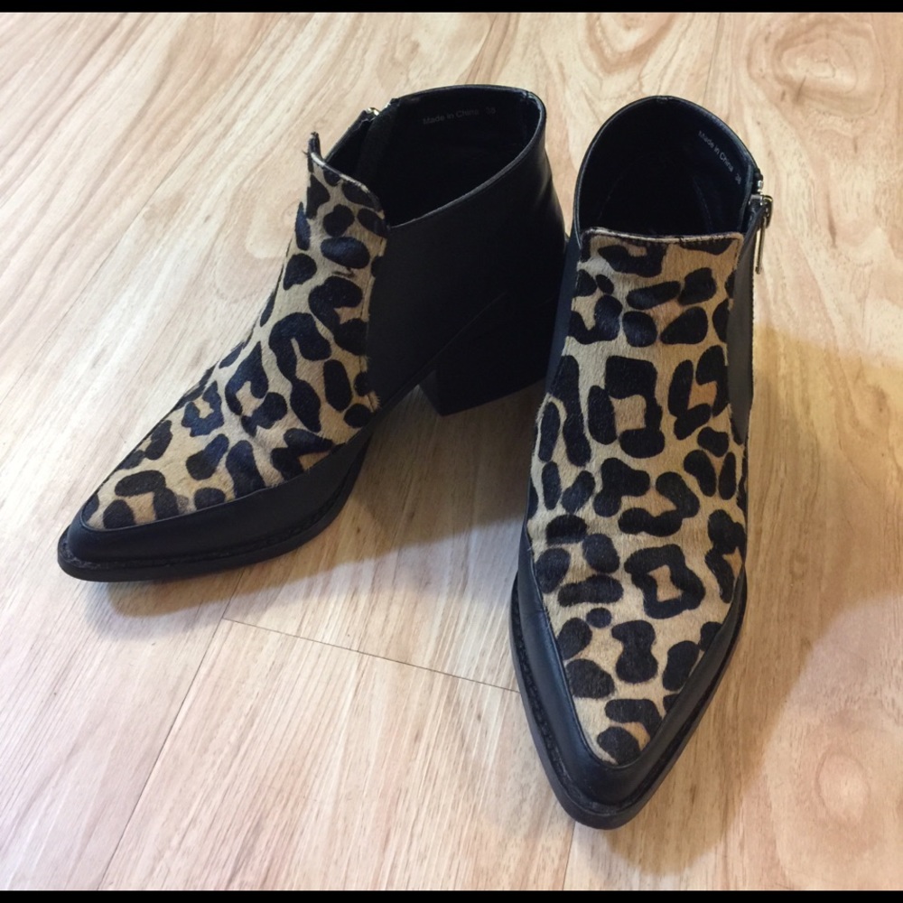 Leopard Calf Hair Ankle Boots