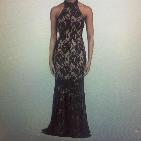 Black Lace Halter Prom Dress