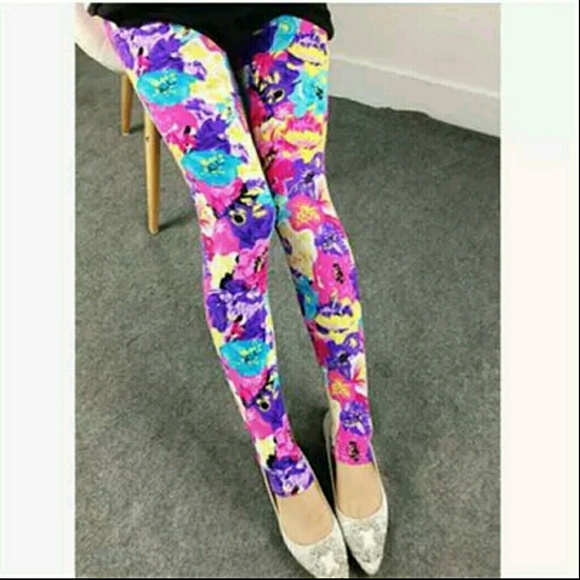 Floral comfy cute Printed leggings, OS - Picture 1 of 1