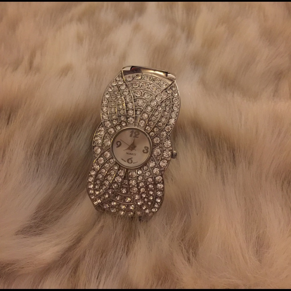 Rhinestone Embellished Cuff Watch