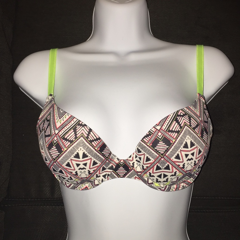 VS Victorias Secret push up neon pink black green bra