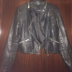 Faux-leather moto jacket