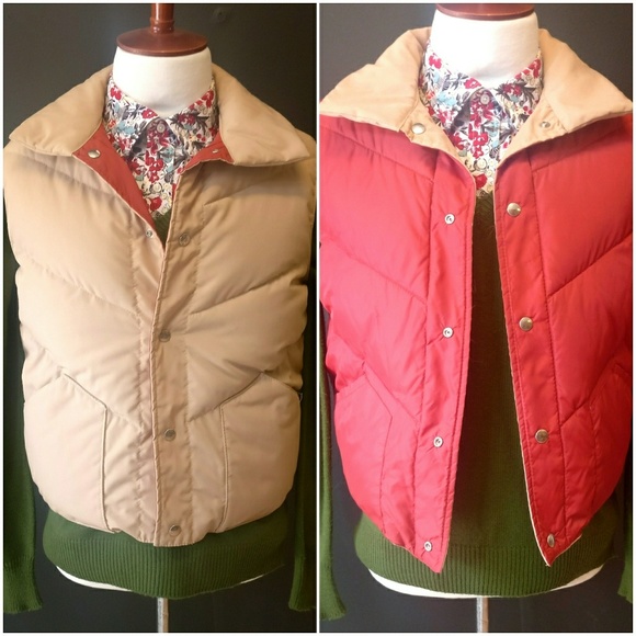 Other - Vintage Reversible Beige & Red Down Vest Men's M
