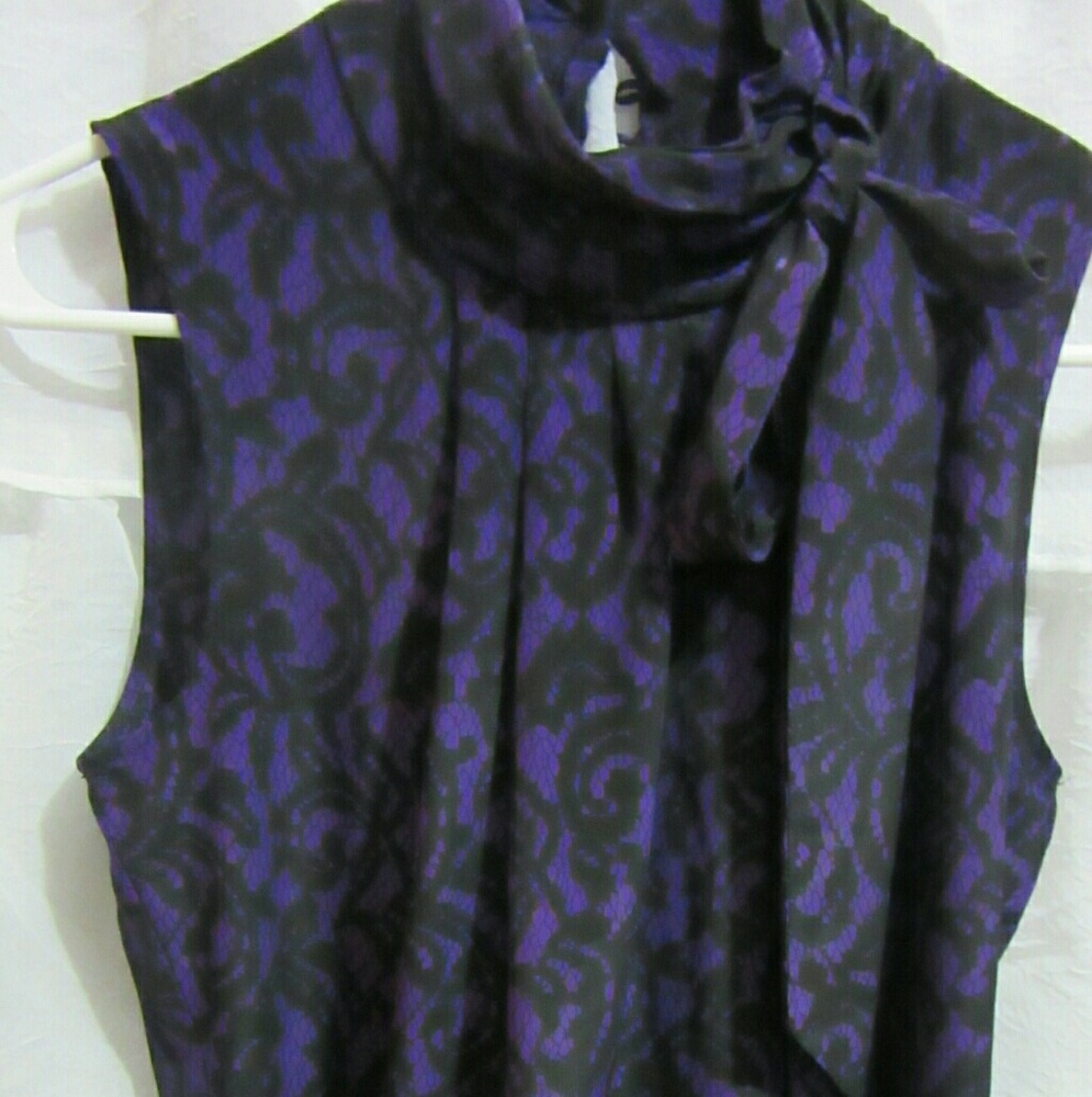 NY & Co. Size Smal  Black Purple Pussy Bow Blouse