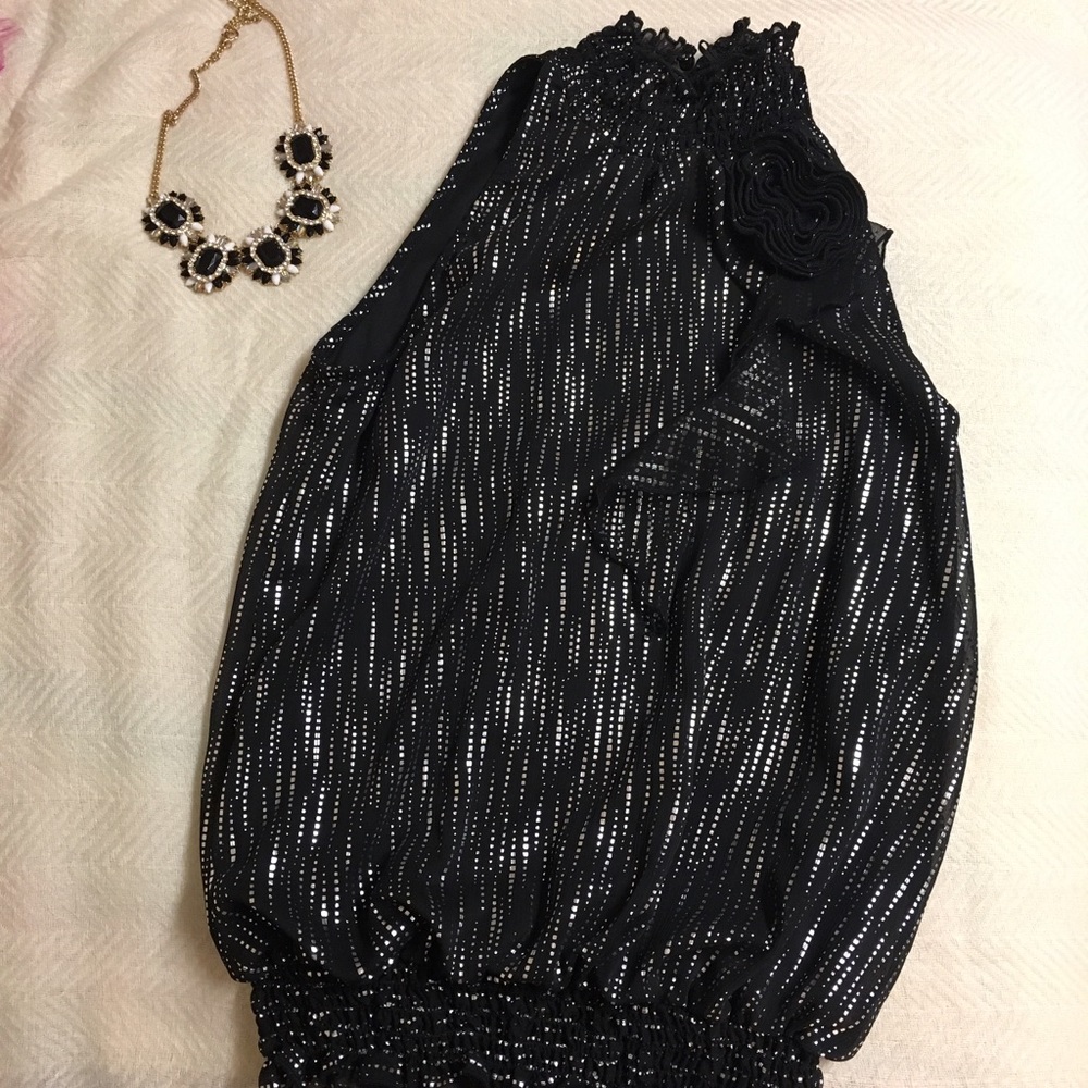 Silver and Black Halter blouse.