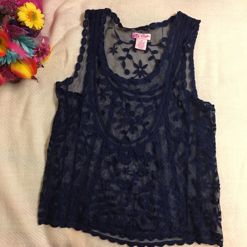 Candies Navy See-Through Tank