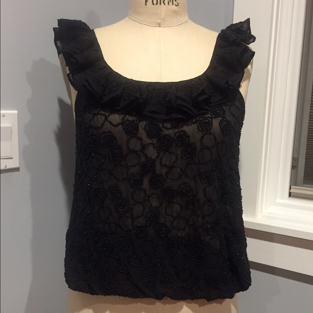 Black Bead Embellished Julie Brown Tank