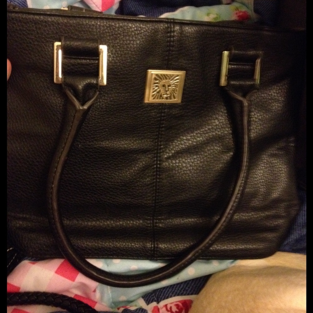 Anne Klein handbag black leather zebra interior