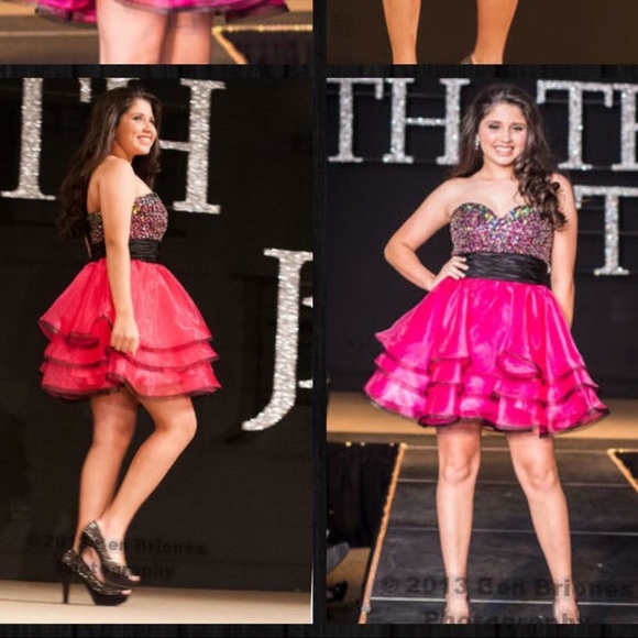 Pink party dress with multicolor diamonds - Picture 2 of 2