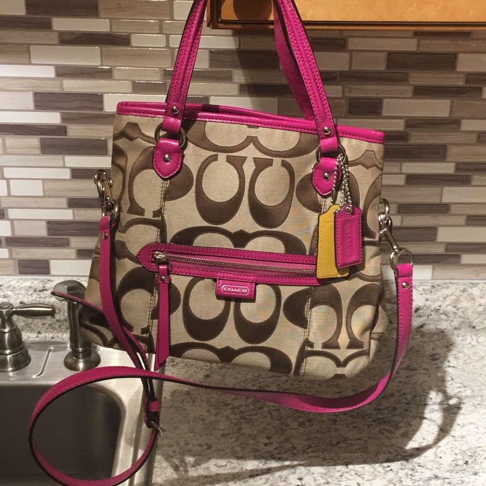 New coach pink and tan side bag authentic