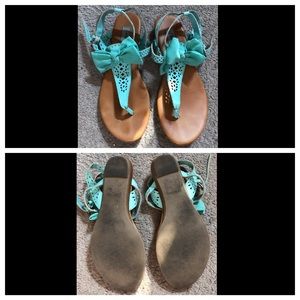 Teal Olsenboye bow sandals